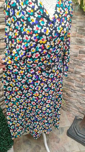 Vintage black floral A-line dress with detachable collar and belt size M or L