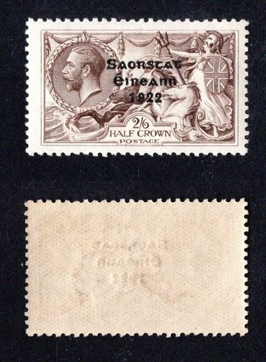 1922-3 Ireland 2s6d Thom Saorstat 3-line overprint with Accent missing of a of Saorstat mint hinged.