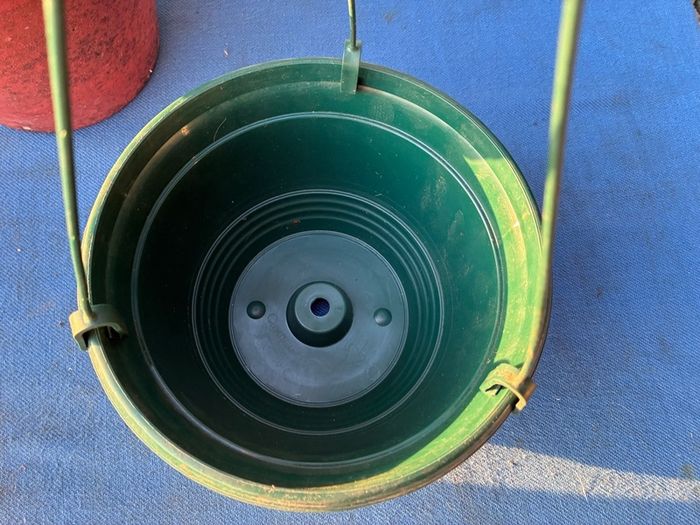 2 terracotta pots and 1 plastic hanging basket