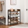Shoe rack, 4 grid shelves, for 14 pairs of shoes, raised side edges, for sneakers, high heels, slippers, industrial style, vintage-brown-black Image 2