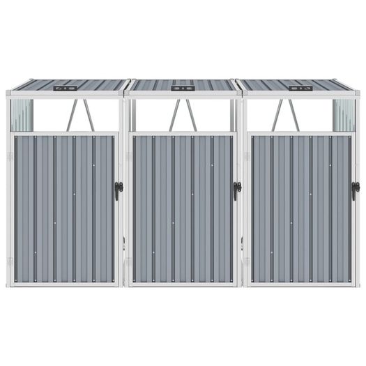 Triple Garbage Bin Shed Grey 213x81x121 cm Steel