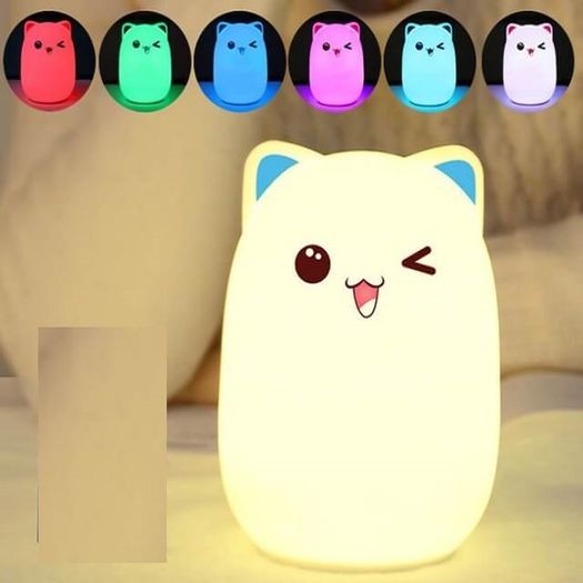 USB Rechargeable LED Night Light Lamp Cute Silicone Cat 7 Color Change Kids Room