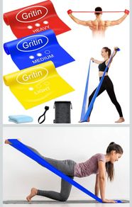Gritin Resistance Bands, [Set of 3] Skin-Friendly Exercise Bands Fitness Bands Set with 3 Resistance Levels - Door Buckle & Carrying Bag Included