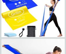 Gritin Resistance Bands, [Set of 3] Skin-Friendly Exercise Bands Fitness Bands Set with 3 Resistance Levels - Door Buckle & Carrying Bag Included