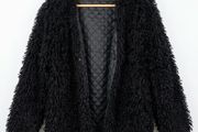 Trendy Black Faux Llama Fur Jacket