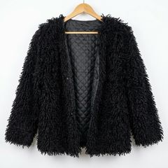 Trendy Black Faux Llama Fur Jacket