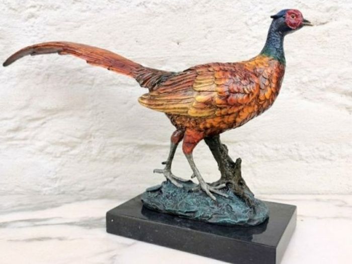 Pheasant (32 cm) - Cold Painted Bronze, Marble, Signed