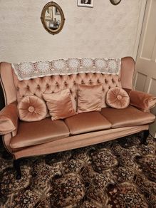 Queen Anne couch with two matching arm chairs