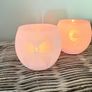 New set of 2 frosted glass mini hurricane vases with bow detail in blush Image 2