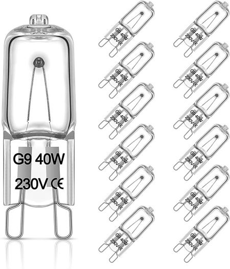 FREE P&P G9 Halogen Bulbs 12 Pack, Premium G9 40W Light Bulbs, Dimmable 230V 2700K Warm White G9 Bulb for Table Lamps, Cabinet Light, Oven, G9 Capsule Bulbs for Lamps