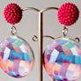 Pink Iridescent Disco Statement Style Disc Earrings Image 5