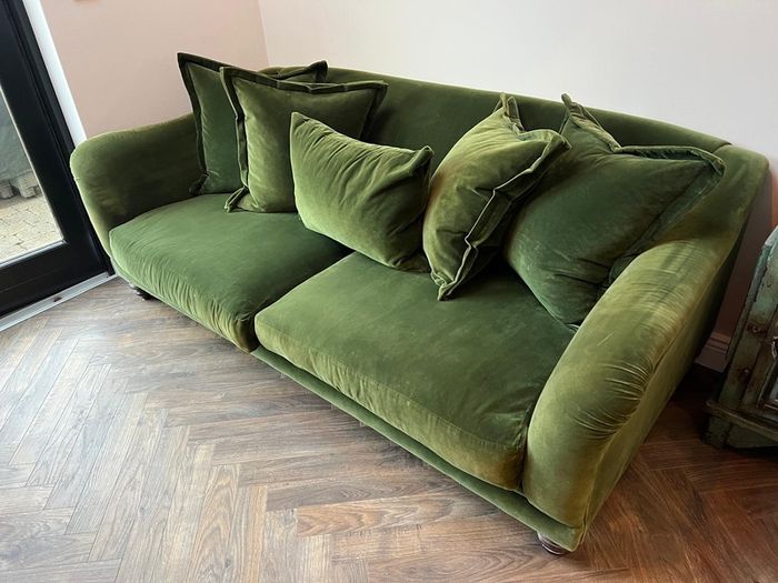 Green velvet sofa