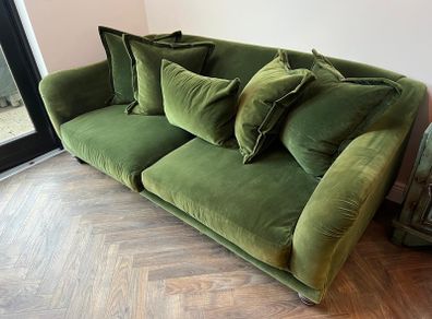 Green velvet sofa
