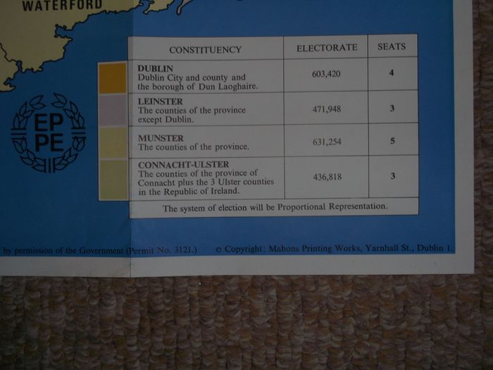 European Parliament Election 7 June 1979 - Constituencies In Ireland - Official Poster