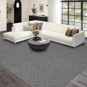Rugs Living Room Large 200x290 cm Washable Grey Rug Non Slip Geometric Carpet, Fluffy Shaggy Area Rugs for Bedroom Lounge Home Kids Kitchen Office