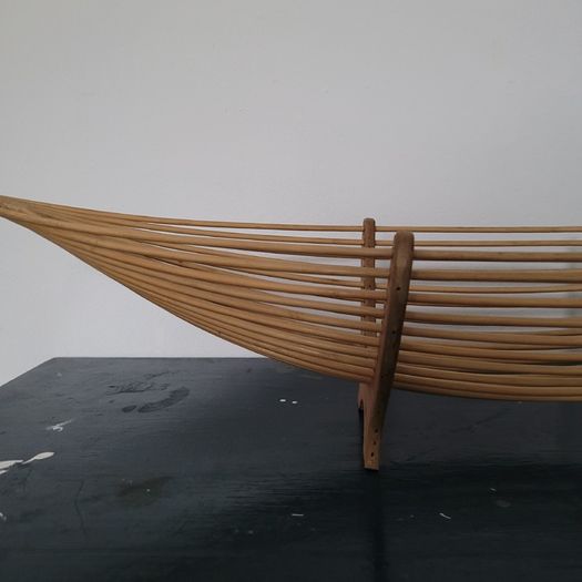 Mid-century xl bamboo gondola fruit bowl