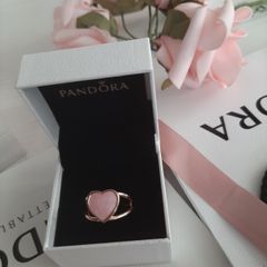New genuine pandora pink enamel heart ring