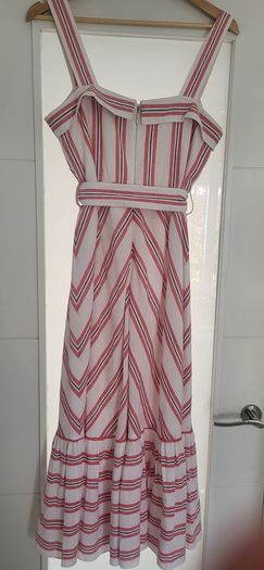 KARL LAGERFIELD Paris striped nautrical belted midi with gold tone button Sz 8 US (Fit 12UK) - Rrp 335 (New)