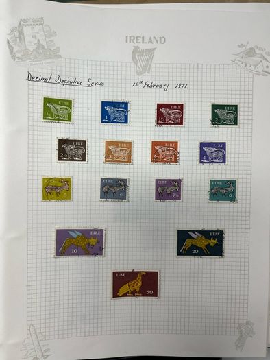 1971-1972 Ireland Definitive (Gerl series) and Commemorative used including flaws/ errors in Green 4-ring binder