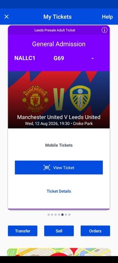 Leeds v Man Utd Match Ticket