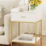 Bedside Table, 3-Tier Bedside Cabinet with Storage Drawer and Open Shelf, Small End Side Table with Gold Legs for Bedroom, Living Room, White Large Image 4