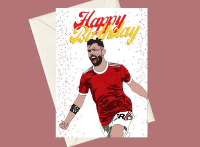 Handmade Bruno Fernandes Manchester United Birthday A5 Card, Perfect for gifts, occasions, or funny card for Football Fans