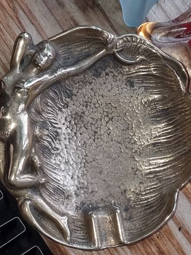 Antique Art Nouveau  Cast Brass Naked Lady Ashtray