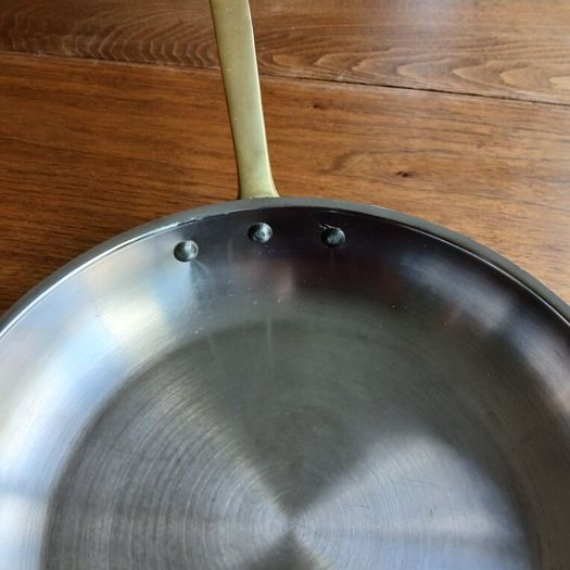 Skillet. Vintage brass, copper and stainless steel skillet.