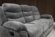New 3+2 Grey Fabric Recliner Sofa With Cupholders