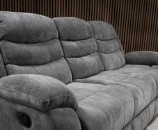 New 3+2 Grey Fabric Recliner Sofa With Cupholders