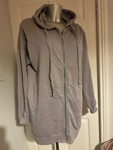 Missguided long line grey zipped cotton hoodie jumper size M UK14 EU42 Postage included