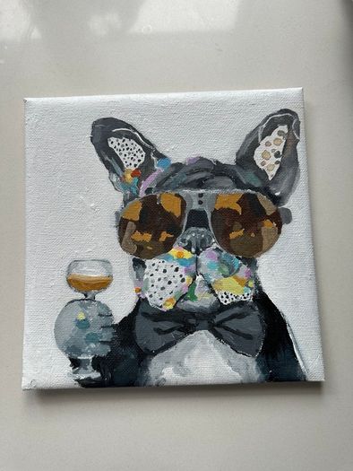 Artwork Hand paint Pug with a glass acrylic paint 20x20cm