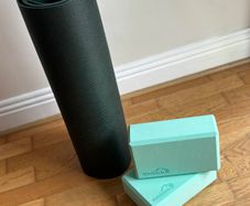 Yoga Mat with 2 Foam Yoga Blocks, Black and Mint