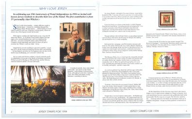 1994 Jersey (Channel Islands) Stamp Year Book (softback) issued by Jersey Post with 16 images of contents