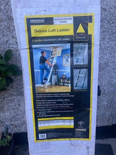 Brand new and still sealed in its original box. I am selling a premium, heavy-duty Youngman Deluxe 2-Section Aluminium Loft Ladder (Werner brand) Need gone ASAP due to house clearance