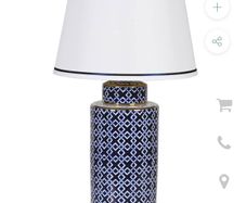 Large Ceramic Forino Blue Glazed Patterned Table Lamp with Shade