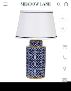 Large Ceramic Forino Blue Glazed Patterned Table Lamp with Shade