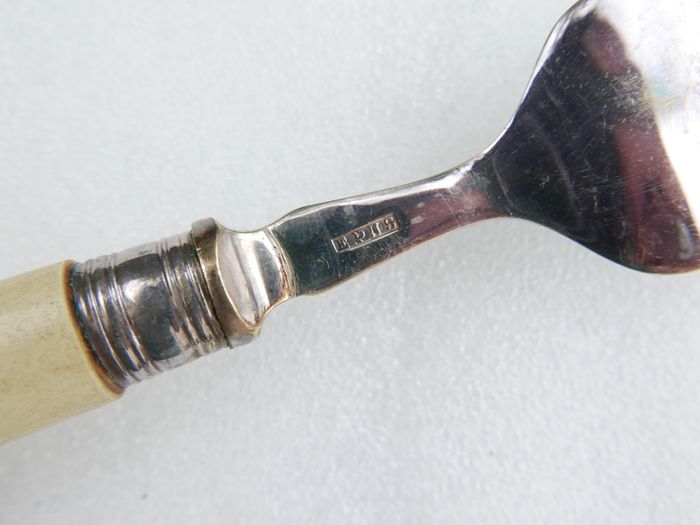 Vintage Boxed Silver Plated Set of Faux Bone Handled Fish Servers