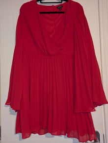 stunning red long and wide sleeve pleated midi dress from Boohoo