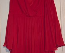 stunning red long and wide sleeve pleated midi dress from Boohoo