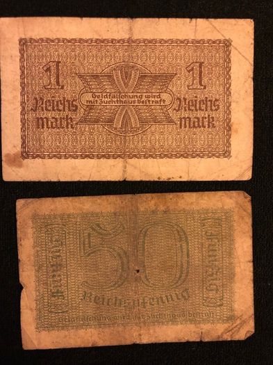 Set of Reichsmarks banknotes from Germany 1939