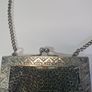 German silver chainmail mesh purse with floral clasp and chain strap Image 3