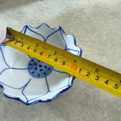 Andrea by Sadek Lotus Bowl Blue White Porcelain Floral Trinket Dish 4.5 Inch