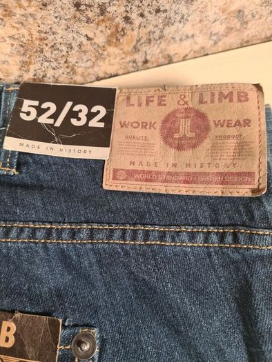 mens jeans life and limb dark wash navy straight fit Size W 52 L 32 RRP 65