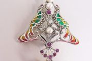 Sterling silver real ruby plique a jour enamel pendant