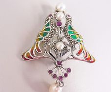 Sterling silver real ruby plique a jour enamel pendant
