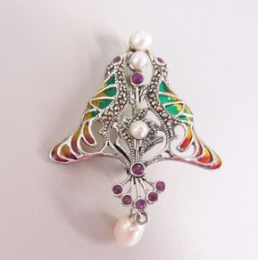Sterling silver real ruby plique a jour enamel pendant