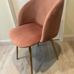 Pinky Velvet Accent Chair with arm rest and Wooden effect Metal Legs