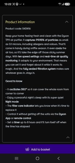 Dyson air purifier and cool fan