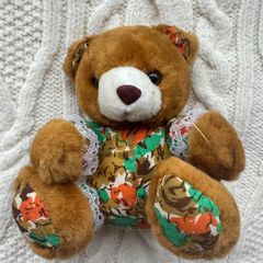 PMS Teddy Bear Vintage Stuffed Plush Toy in Floral suit Used Please look at the pictures